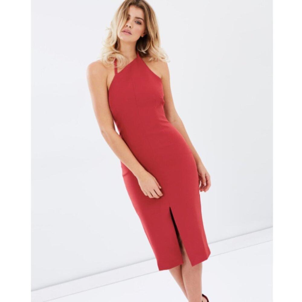 Keepsake Walk the Wire Midi Dress in Red Ochre